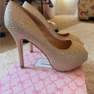 Women's Rose Gold Crystal Peep-Toe High Heels
